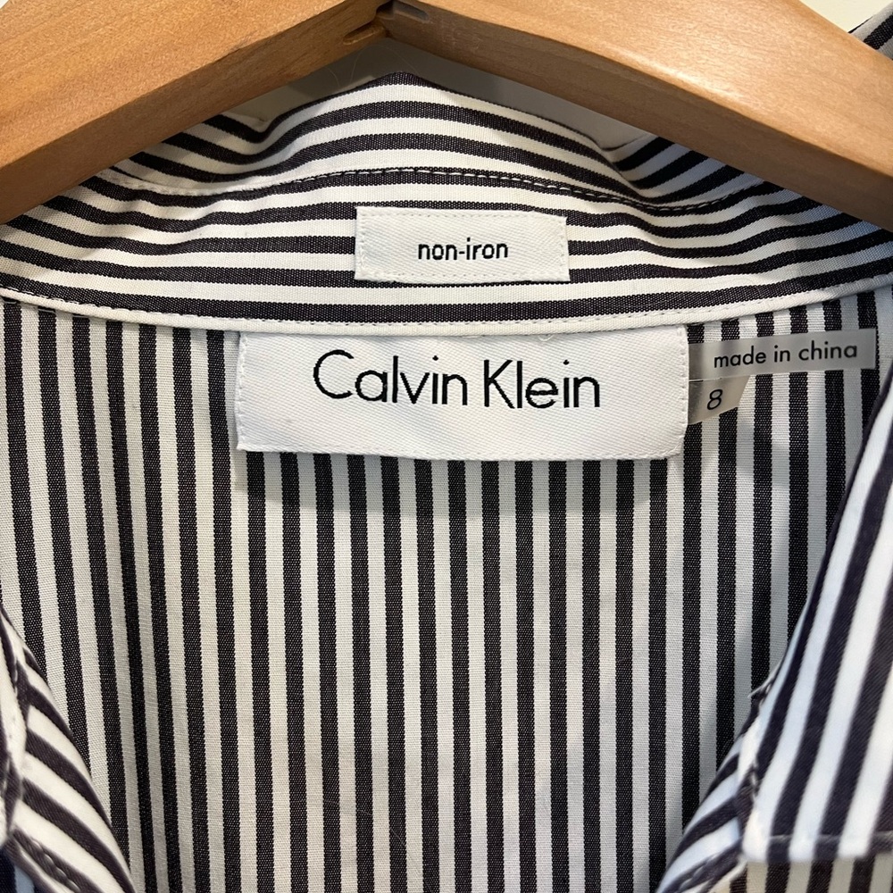 Calvin Klein Women’s Black and White Pinstripe Button-Up Shirt - Picture 2 of 4